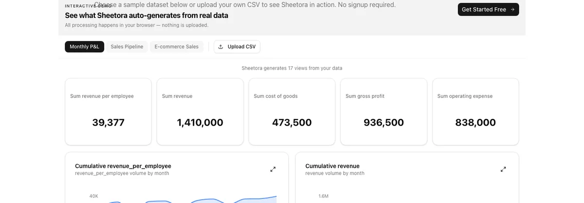 Drag and drop a CSV file into Sheetora